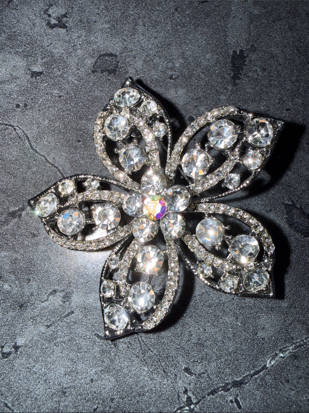 Crystal Flower Brooch - Sparkling Clear Rhinestone Pin
